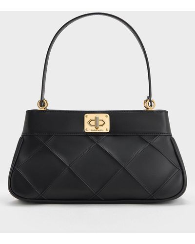 Charles & Keith Eleni Quilted Shoulder Bag - Black