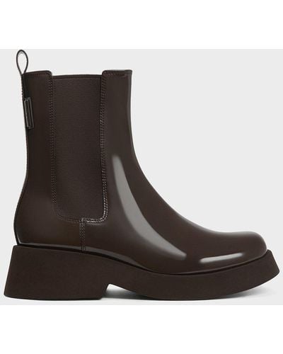 Charles & Keith Giselle Patent Chelsea Boots - Brown