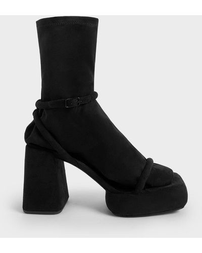 Charles & Keith Lucile Textured Platform Calf Boots - Black