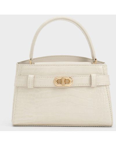Charles & Keith Aubrielle Croc-effect Top Handle Bag - Natural