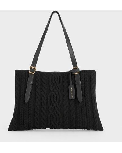Charles & Keith Apolline Textured Tote Bag - Black