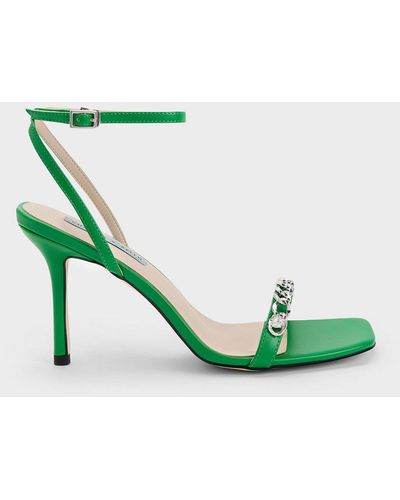 Charles & Keith Chain-embellished Ankle Strap Sandals - Green