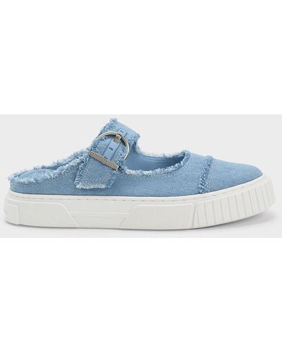Charles & Keith Denim Buckled Slip-on Sneakers - Blue