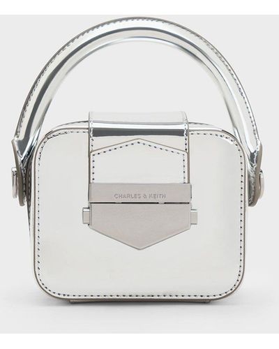Charles & Keith Mini Vertigo Metallic Boxy Top Handle Bag - White