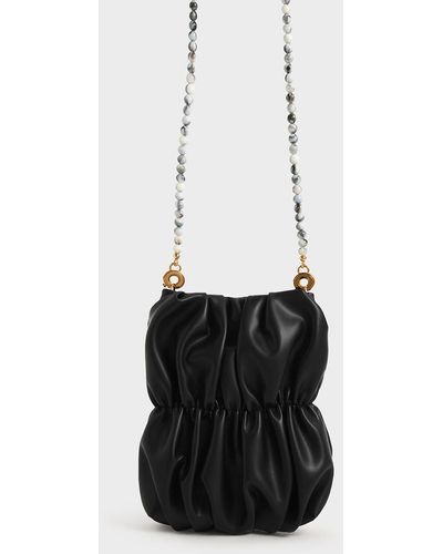 Black Ruched Bead-Handle Crossbody Bag - CHARLES & KEITH US