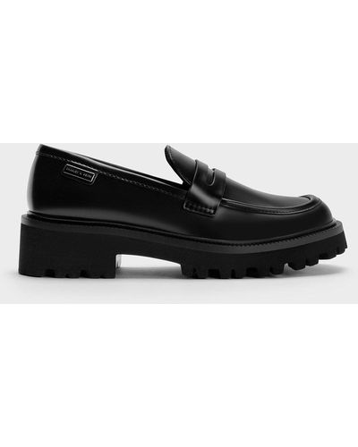 Charles & Keith Covered Ridge-sole Loafers - Black