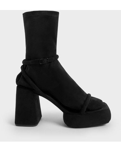 Charles & Keith Lucile Textured Platform Calf Boots - Black