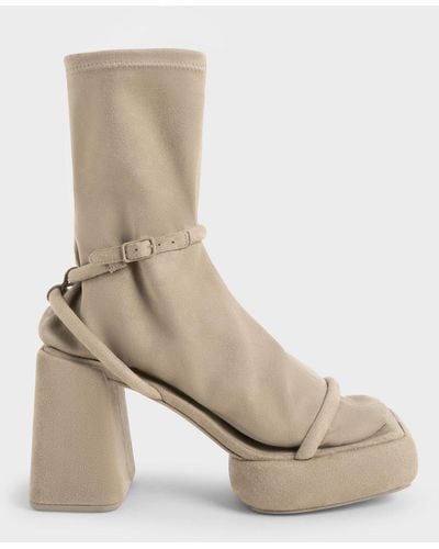 Charles & Keith Lucile Textured Platform Calf Boots - White