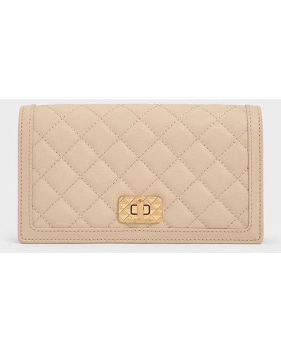 Charles & Keith Micaela Quilted Long Wallet - Natural