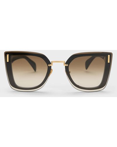Charles & Keith Recycled Acetate Geometric Butterfly Sunglasses - Natural