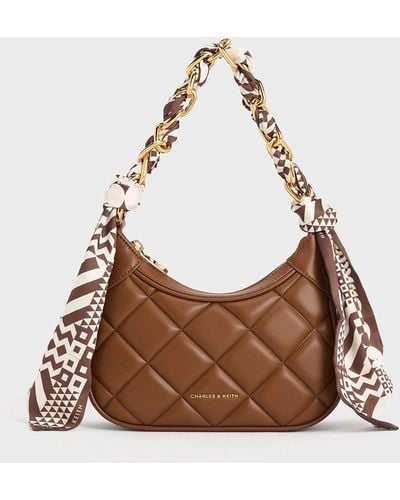 Charles & Keith Mini Alcott Scarf Handle Quilted Bag - Brown