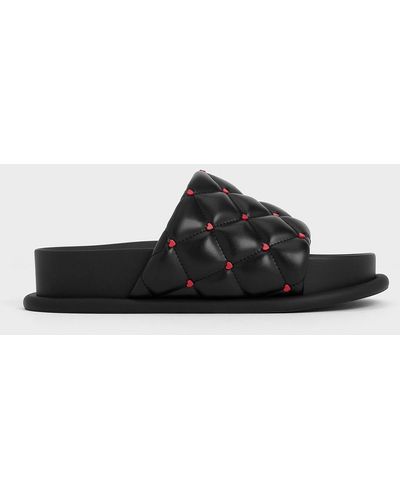 Charles & Keith Dahlia Padded Quilted Heart-print Sandals - Black