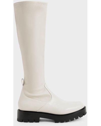 Charles & Keith Pull-tab Chunky Knee-high Boots - White