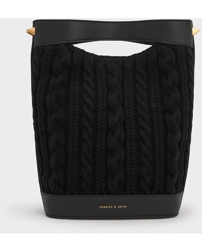 Charles & Keith Apolline Textured Knit Bucket Bag - Black
