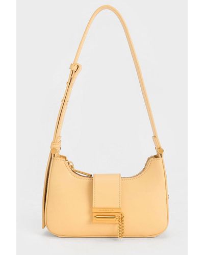 Charles & Keith Metallic Accent Belted Bag - Natural