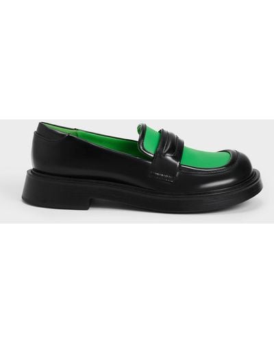 Charles & Keith Penelope Two-tone Penny Loafers - Green
