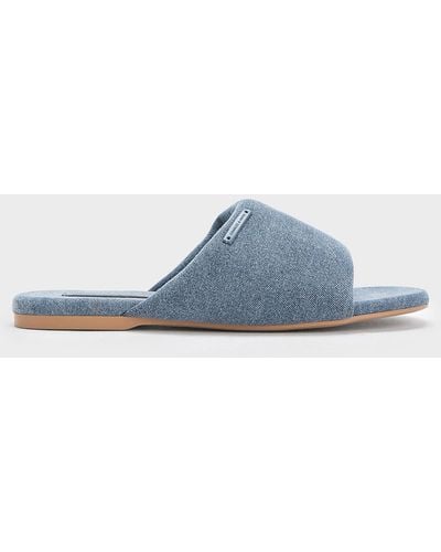 Charles & Keith Denim Puffy Wide-strap Slide Sandals - Blue