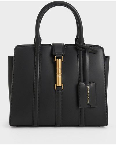 Charles & Keith Cesia Metallic Accent Tote Bag - Black