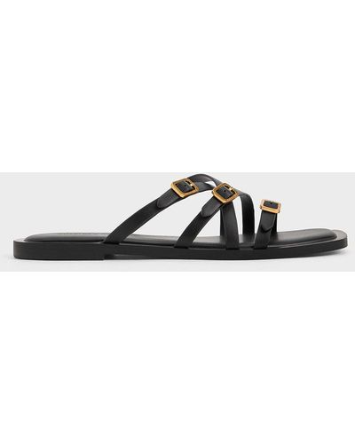 Charles & Keith Strappy Buckled Slide Sandals - Black