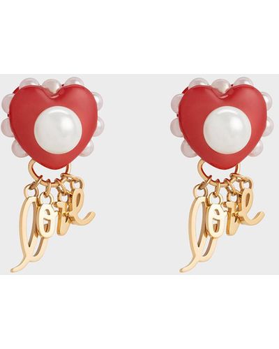 Charles & Keith "love" Heart Drop Earrings - Red