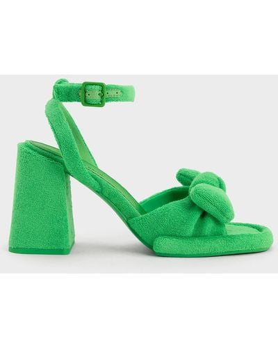 Charles & Keith Loey Textured Bow Ankle-strap Sandals - Green