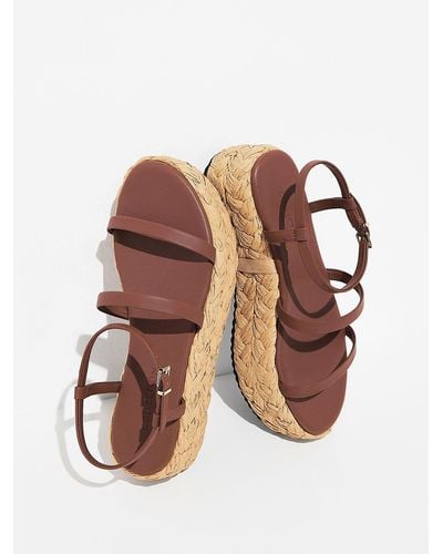 Charles & Keith Tali Leather Braided Flatforms - Natural