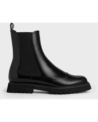 Charles & Keith Ridged-sole Chelsea Boots - Black