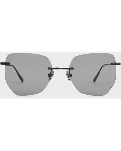 Charles & Keith Rimless Geometric Sunglasses - Grey
