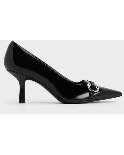 Charles & Keith Metallic Accent Pointed-toe Court Shoes - Black