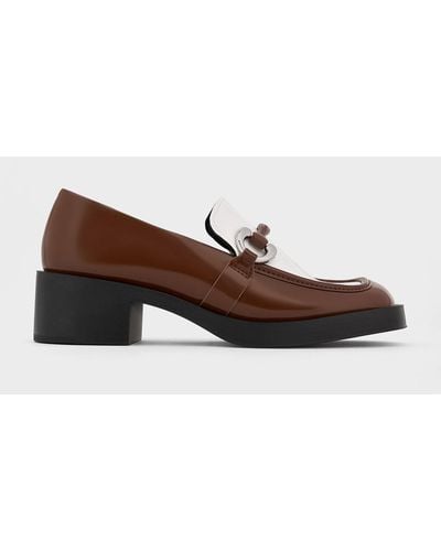 Charles & Keith Catelaya Two-tone Metallic Accent Loafer Pumps - Brown