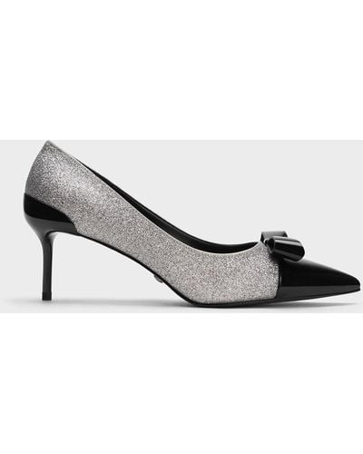 Charles & Keith Leather Glittered Pointed-toe Heels - Metallic
