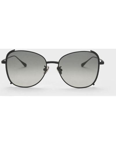 Charles & Keith Embellished Half-frame Butterfly Sunglasses - Gray