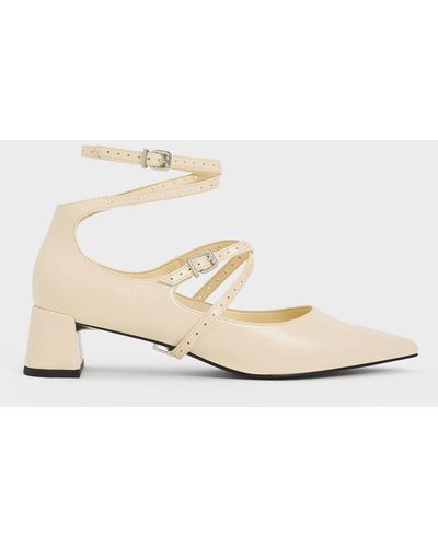 Charles & Keith Crinkle-effect Strappy Buckled Pumps - Natural