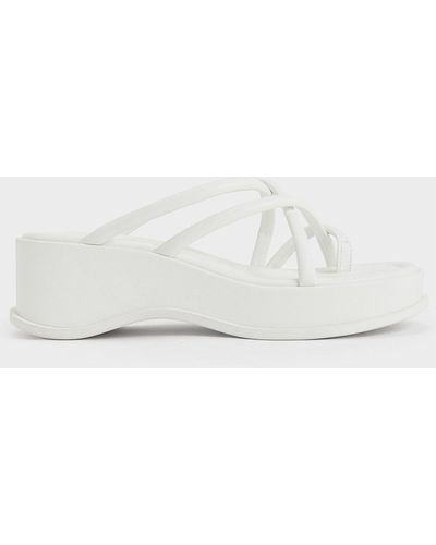 Charles & Keith Strappy Tubular Wedge Sandals - White