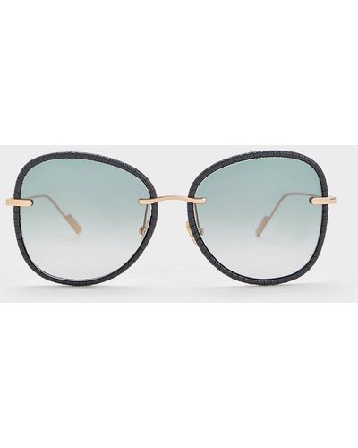 Charles & Keith Leather Braided-rim Butterfly Sunglasses - Grey