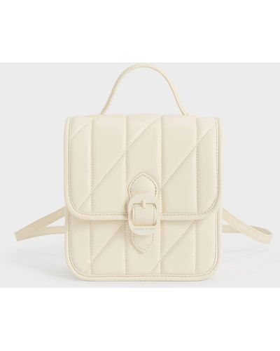 Charles & Keith Lin Quilted Belted Backpack - Natural