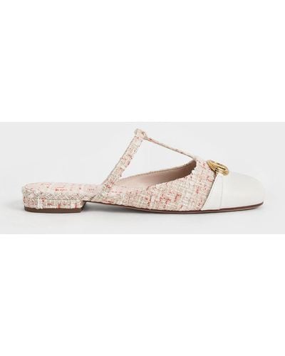 Charles & Keith Metallic Accent Cut-out Tweed Flat Mules - Multicolour