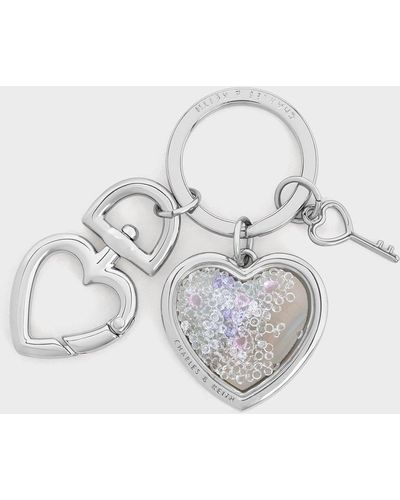 Charles & Keith Heart Lock Crystal Keychain - White