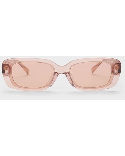 Charles & Keith Rectangular Recycled Acetate Sunglasses - Pink
