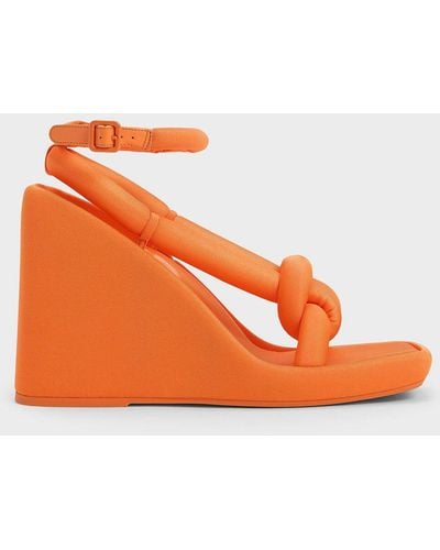 Charles & Keith Toni Knotted Puffy-strap Wedges - Orange