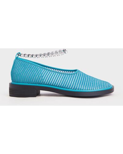Charles & Keith Gem Ankle-strap Knit & Mesh Shoes - Blue