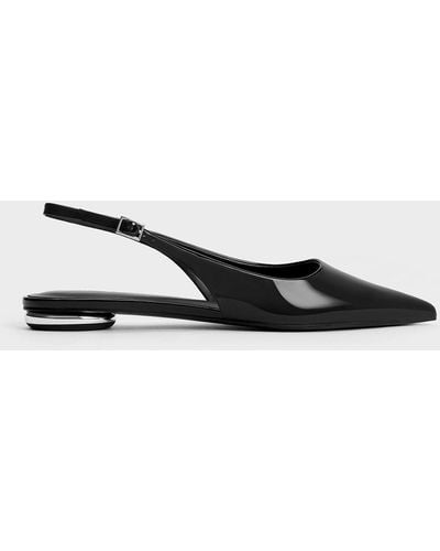 Charles & Keith Patent Pointed-toe Slingback Flats - White