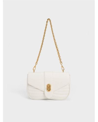 Charles & Keith Aubrielle Panelled Crossbody Bag - White