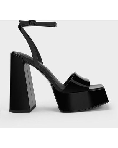 Charles & Keith Patent Ankle-strap Platform Sandals - Black