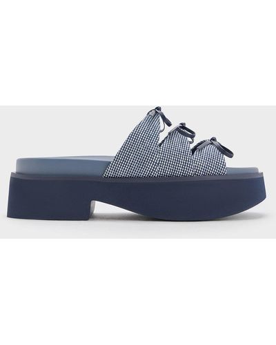 Charles & Keith Dorri Textured Triple-bow Platform Sandals - Blue