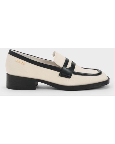 Charles & Keith Canvas Cut-out Penny Loafers - Natural