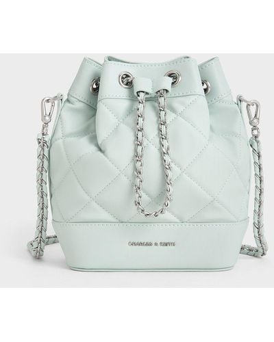 Charles & Keith Quilted Two-way Bucket Bag - Blue