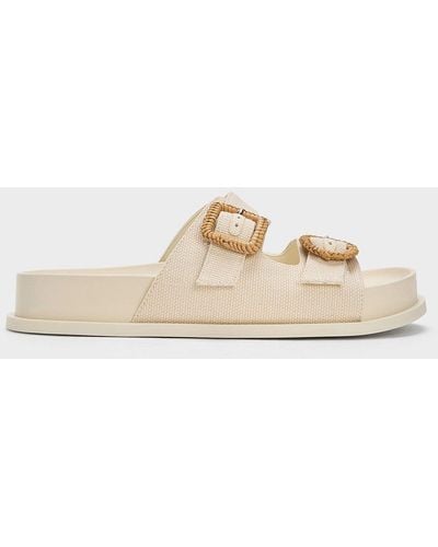 Charles & Keith Woven-buckle Double-strap Sandals - Natural