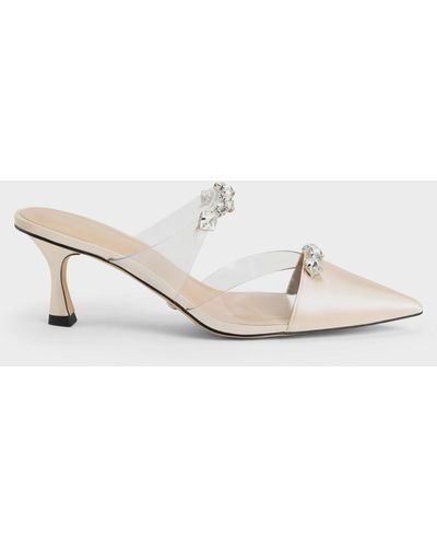 Charles & Keith Gem-embellished Clear Strap Mules - White