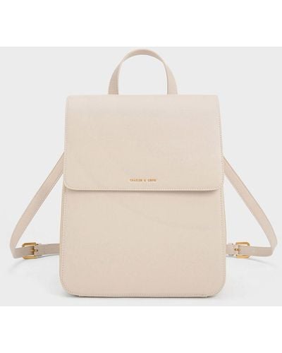 Charles & Keith Front Flap Structured Backpack - Natural